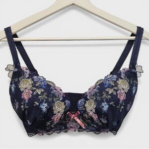 Floral Lace Bra - Navy Blue